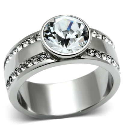 MATK646 - High polished (no plating) Stainless Steel Ring with Top Grade Crystal  in Clear