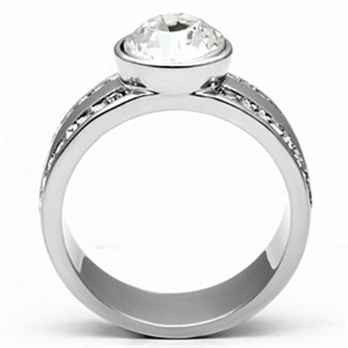 MATK646 - High polished (no plating) Stainless Steel Ring with Top Grade Crystal  in Clear