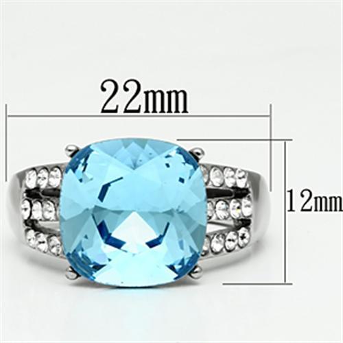 MATK647 - High polished (no plating) Stainless Steel Ring with Top Grade Crystal  in Sea Blue