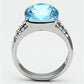 MATK647 - High polished (no plating) Stainless Steel Ring with Top Grade Crystal  in Sea Blue