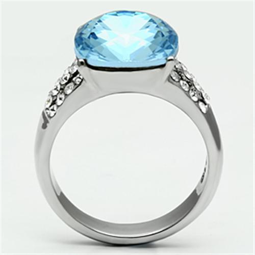 MATK647 - High polished (no plating) Stainless Steel Ring with Top Grade Crystal  in Sea Blue