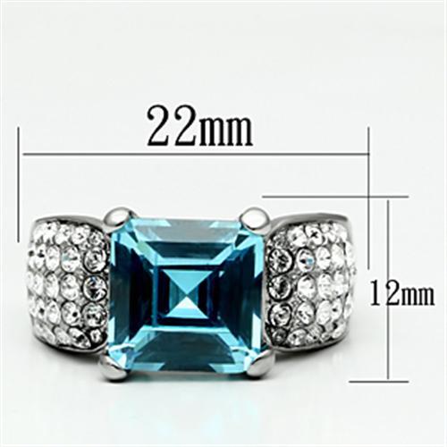 MATK648 - High polished (no plating) Stainless Steel Ring with Top Grade Crystal  in Sea Blue