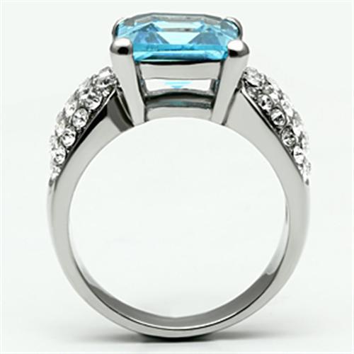 MATK648 - High polished (no plating) Stainless Steel Ring with Top Grade Crystal  in Sea Blue