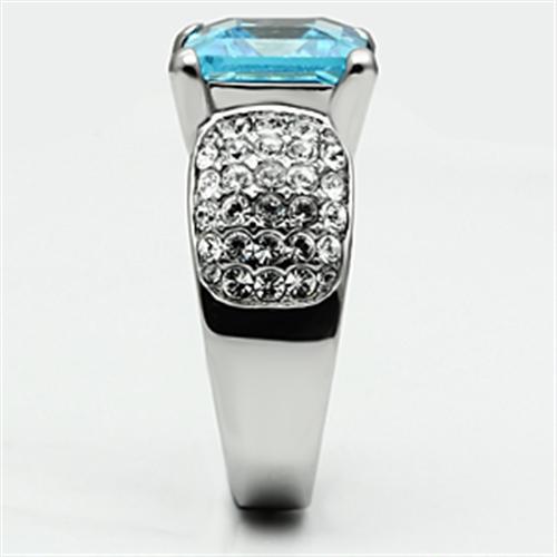 MATK648 - High polished (no plating) Stainless Steel Ring with Top Grade Crystal  in Sea Blue