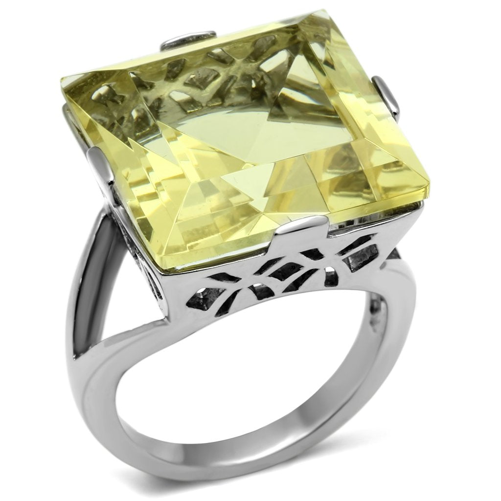 MATK649 - High polished (no plating) Stainless Steel Ring with Top Grade Crystal  in Citrine Yellow