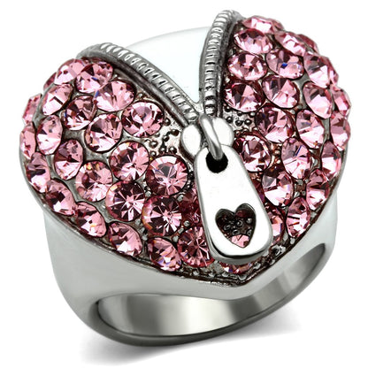 MATK652 - High polished (no plating) Stainless Steel Ring with Top Grade Crystal  in Rose