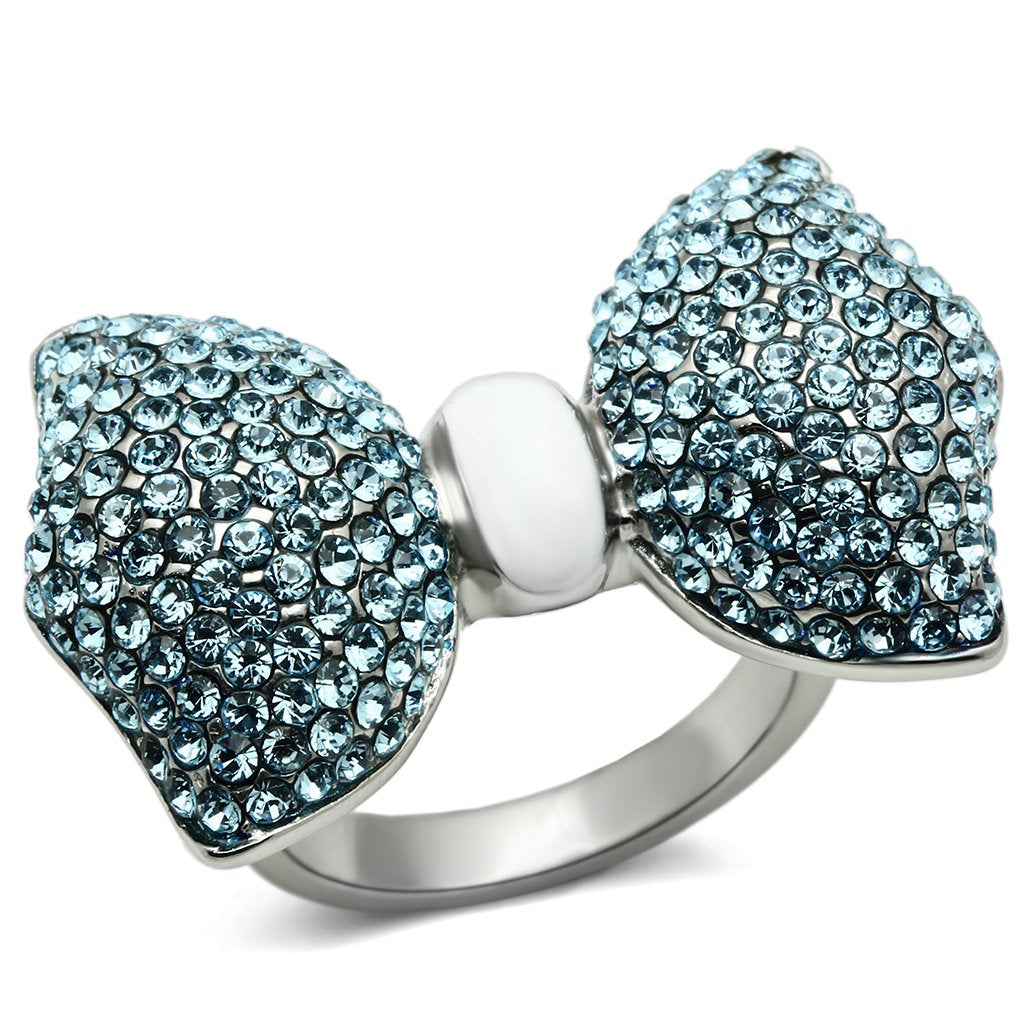 MATK653 - High polished (no plating) Stainless Steel Ring with Top Grade Crystal  in Sea Blue