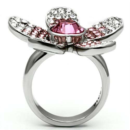 MATK654 - High polished (no plating) Stainless Steel Ring with Top Grade Crystal  in Rose