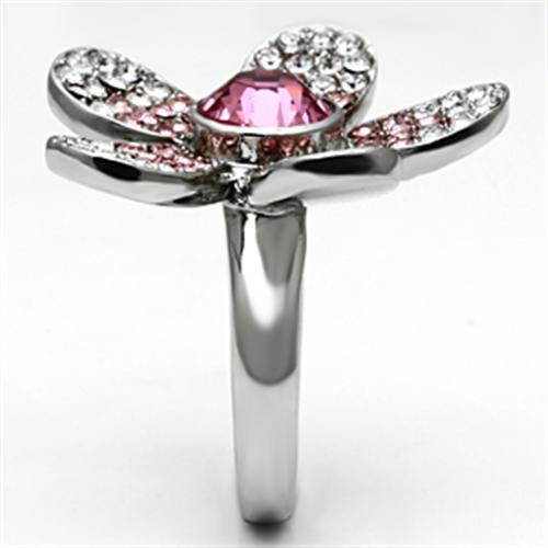 MATK654 - High polished (no plating) Stainless Steel Ring with Top Grade Crystal  in Rose