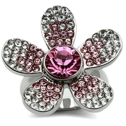MATK654 - High polished (no plating) Stainless Steel Ring with Top Grade Crystal  in Rose