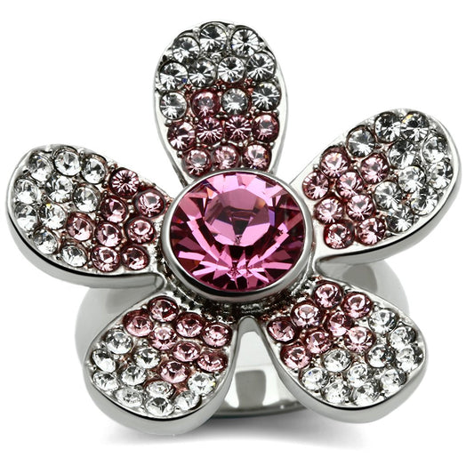MATK654 - High polished (no plating) Stainless Steel Ring with Top Grade Crystal  in Rose