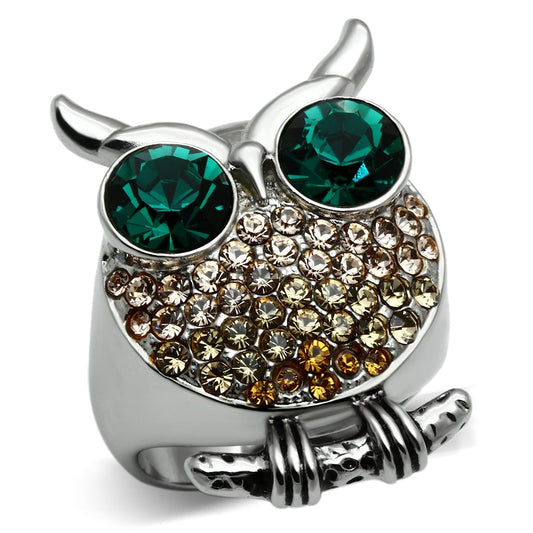 MATK656 - High polished (no plating) Stainless Steel Ring with Top Grade Crystal  in Emerald
