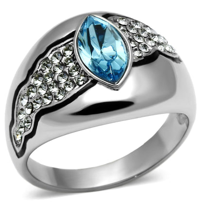 MATK659 - High polished (no plating) Stainless Steel Ring with Top Grade Crystal  in Sea Blue