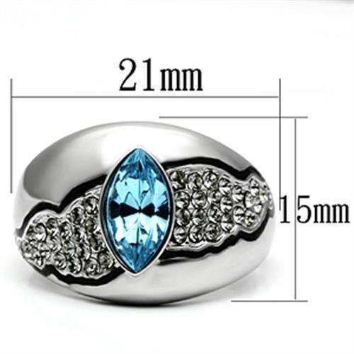 MATK659 - High polished (no plating) Stainless Steel Ring with Top Grade Crystal  in Sea Blue
