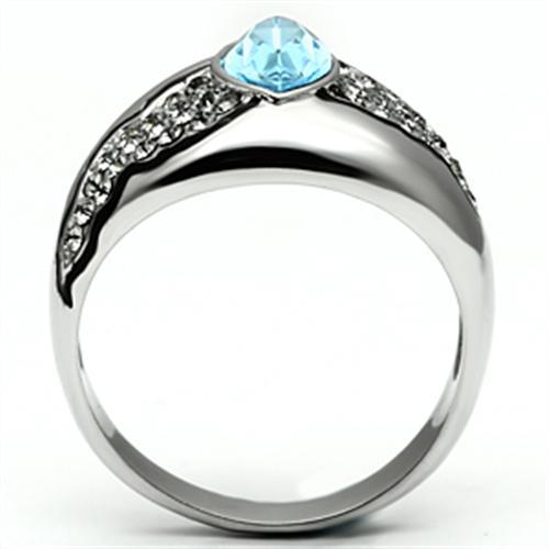 MATK659 - High polished (no plating) Stainless Steel Ring with Top Grade Crystal  in Sea Blue