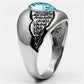 MATK659 - High polished (no plating) Stainless Steel Ring with Top Grade Crystal  in Sea Blue