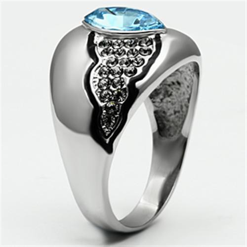MATK659 - High polished (no plating) Stainless Steel Ring with Top Grade Crystal  in Sea Blue