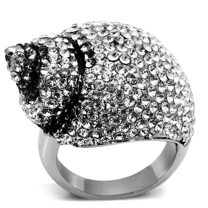 MATK661 - High polished (no plating) Stainless Steel Ring with Top Grade Crystal  in Clear