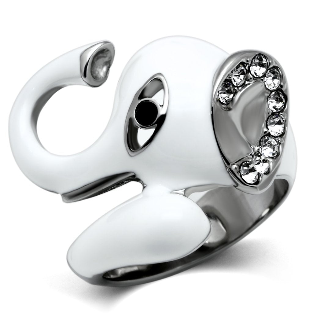 MATK663 - High polished (no plating) Stainless Steel Ring with Top Grade Crystal  in Jet