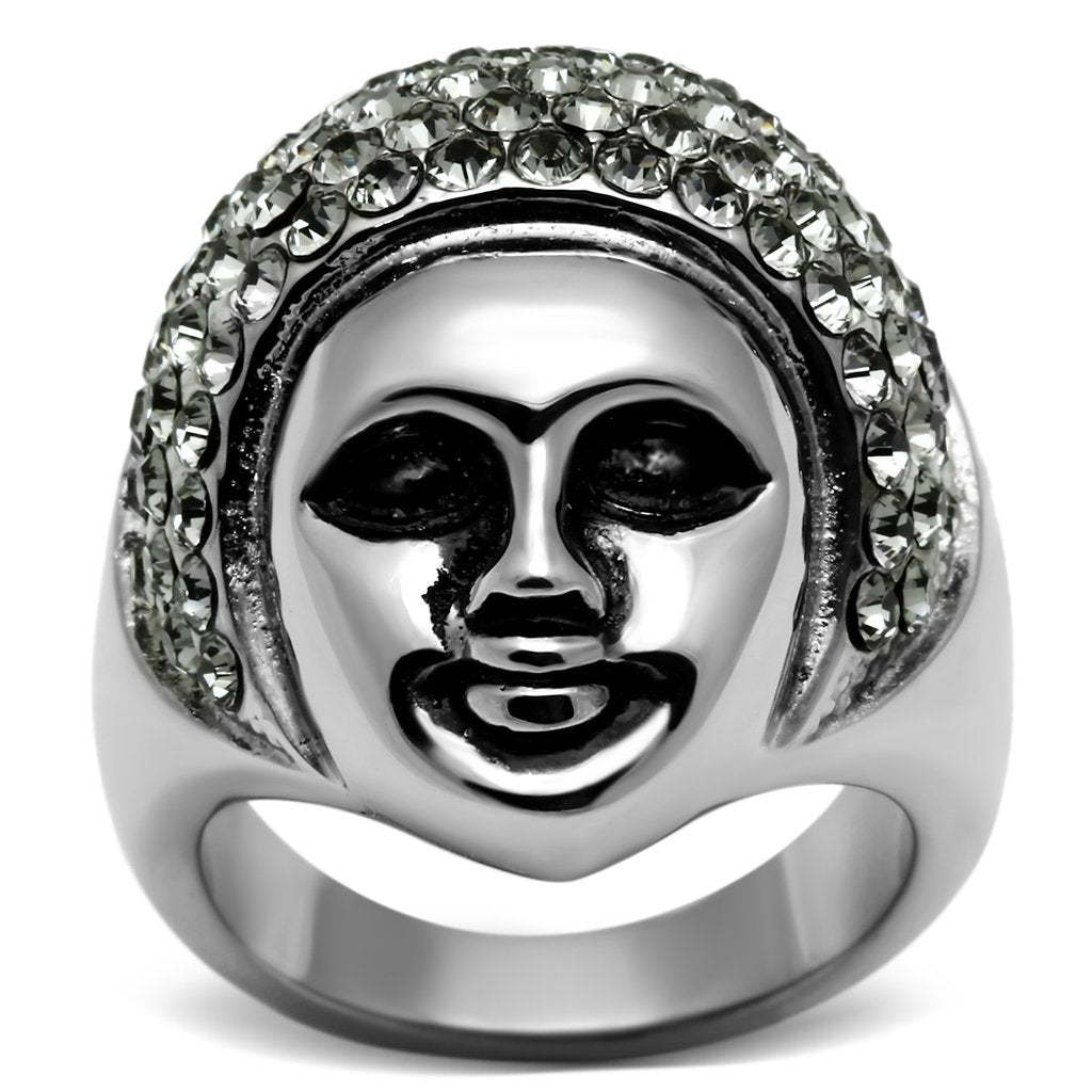 MATK668 - High polished (no plating) Stainless Steel Ring with Top Grade Crystal  in Black Diamond