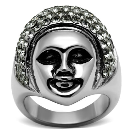 MATK668 - High polished (no plating) Stainless Steel Ring with Top Grade Crystal  in Black Diamond