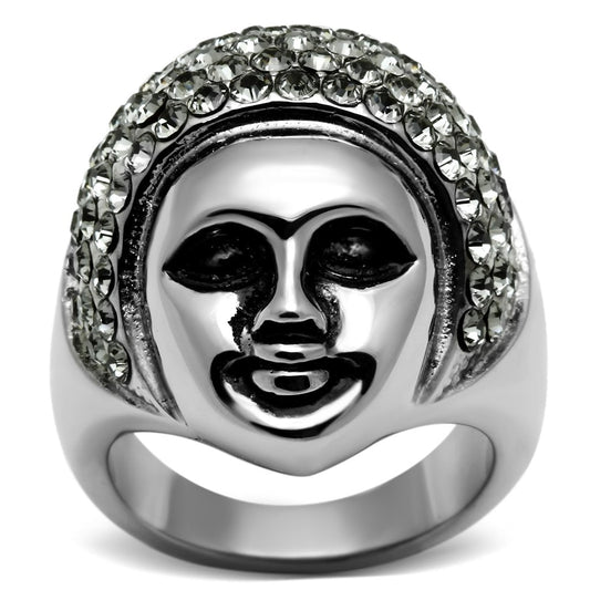 MATK668 - High polished (no plating) Stainless Steel Ring with Top Grade Crystal  in Black Diamond