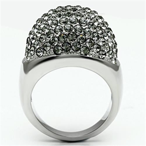 MATK668 - High polished (no plating) Stainless Steel Ring with Top Grade Crystal  in Black Diamond