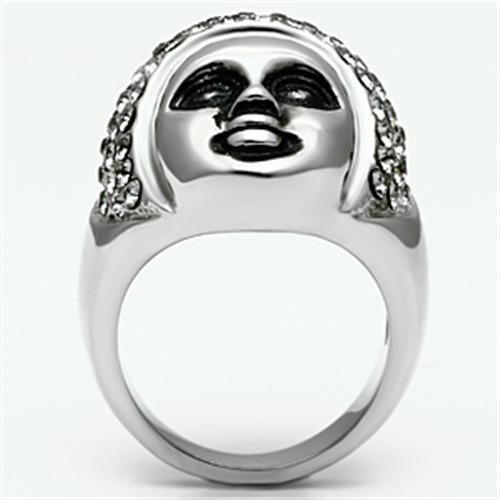 MATK668 - High polished (no plating) Stainless Steel Ring with Top Grade Crystal  in Black Diamond