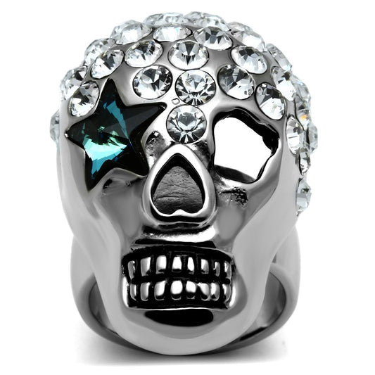 MATK669 - High polished (no plating) Stainless Steel Ring with Top Grade Crystal  in Capri Blue