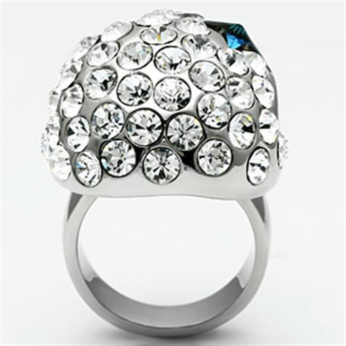 MATK669 - High polished (no plating) Stainless Steel Ring with Top Grade Crystal  in Capri Blue
