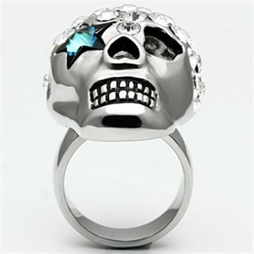 MATK669 - High polished (no plating) Stainless Steel Ring with Top Grade Crystal  in Capri Blue