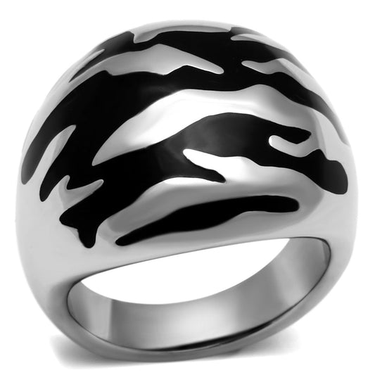MATK672 - High polished (no plating) Stainless Steel Ring with Epoxy  in Jet