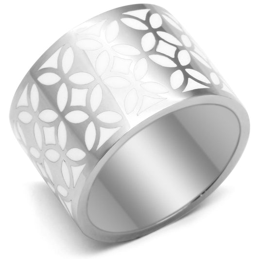 MATK677 - High polished (no plating) Stainless Steel Ring with Epoxy  in White
