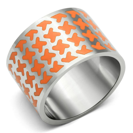 MATK679 - High polished (no plating) Stainless Steel Ring with Epoxy  in Orange