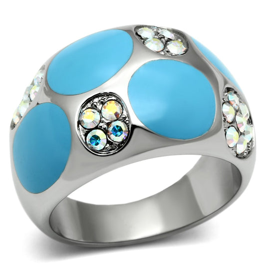 MATK687 - High polished (no plating) Stainless Steel Ring with Top Grade Crystal  in Aurora Borealis (Rainbow Effect)