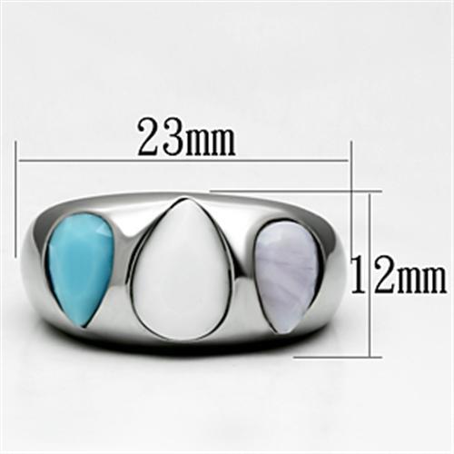 MATK690 - High polished (no plating) Stainless Steel Ring with Synthetic Synthetic Glass in Multi Color