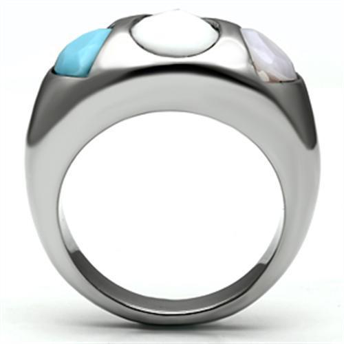 MATK690 - High polished (no plating) Stainless Steel Ring with Synthetic Synthetic Glass in Multi Color