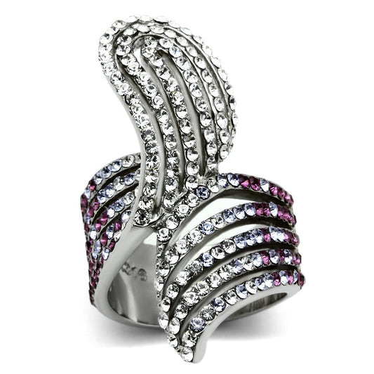 MATK691 - High polished (no plating) Stainless Steel Ring with Top Grade Crystal  in Multi Color