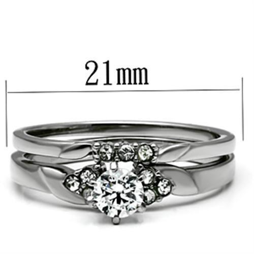 MATK694 - High polished (no plating) Stainless Steel Ring with AAA Grade CZ  in Clear