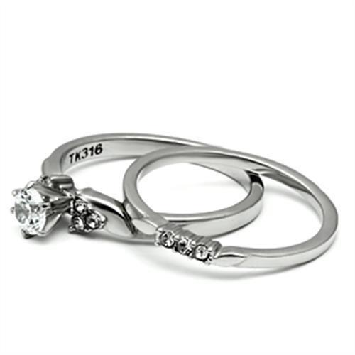 MATK694 - High polished (no plating) Stainless Steel Ring with AAA Grade CZ  in Clear