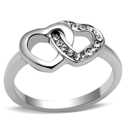 MATK695 - High polished (no plating) Stainless Steel Ring with Top Grade Crystal  in Clear
