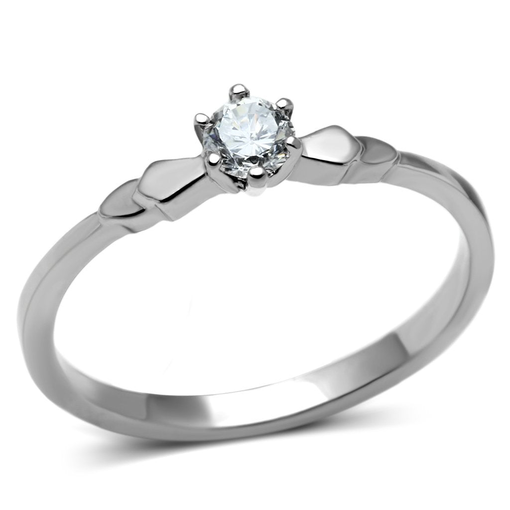 MATK697 - High polished (no plating) Stainless Steel Ring with AAA Grade CZ  in Clear