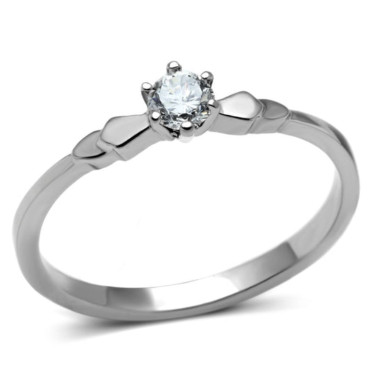 MATK697 - High polished (no plating) Stainless Steel Ring with AAA Grade CZ  in Clear