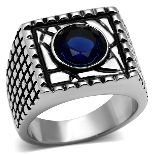 MATK698 - High polished (no plating) Stainless Steel Ring with Synthetic Synthetic Glass in Montana