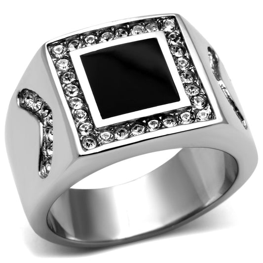 MATK702 - High polished (no plating) Stainless Steel Ring with Top Grade Crystal  in Clear