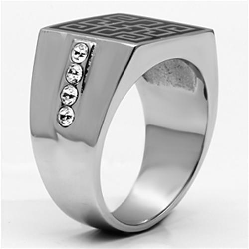 MATK703 - High polished (no plating) Stainless Steel Ring with Top Grade Crystal  in Clear