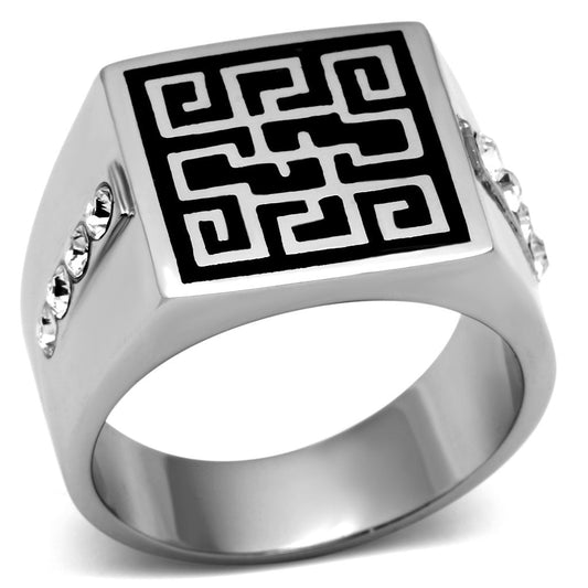MATK703 - High polished (no plating) Stainless Steel Ring with Top Grade Crystal  in Clear