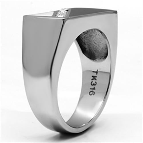 MATK704 - High polished (no plating) Stainless Steel Ring with Top Grade Crystal  in Clear