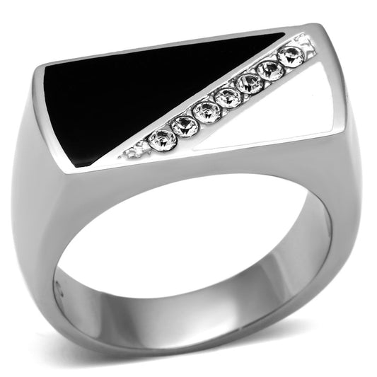 MATK704 - High polished (no plating) Stainless Steel Ring with Top Grade Crystal  in Clear
