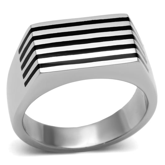 MATK705 - High polished (no plating) Stainless Steel Ring with Epoxy  in Jet